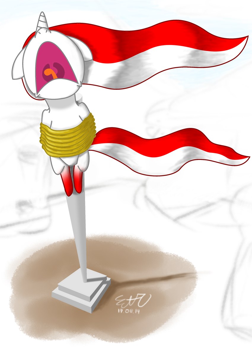 bound female feral flagpole hair horn indonesia indonesian_flag multicolored_body open_mouth red_body red_hair rope solo white_body white_hair wings sat-fu hasbro my_little_pony mythology indonisty equid equine mammal mythological_creature mythological_equine winged_unicorn 2017 absurd_res dated hi_res
