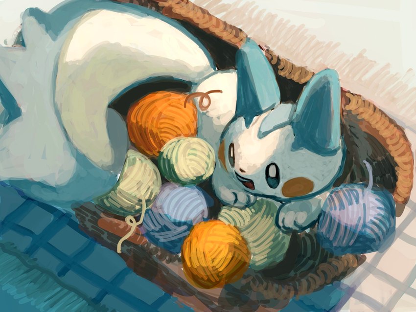ambiguous_gender ball_of_yarn basket blue_eyes buckteeth container feral open_mouth paws solo tail teeth white_body yarn kfkgot7ig2r5265 nintendo pokemon generation_4_pokemon pachirisu pokemon_(species) 2024 4:3 hi_res