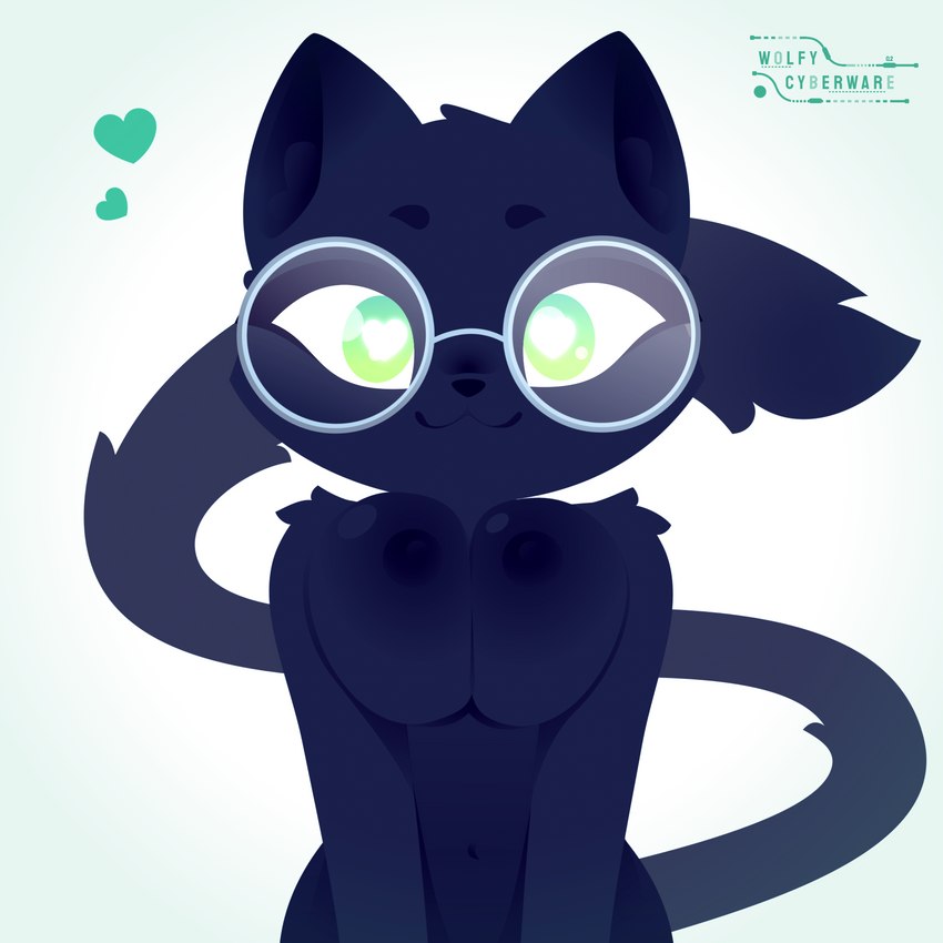 anthro black_body black_fur breasts eyewear female fur glasses green_eyes solo wolfy_cyberware emerald_(wolfy_cyberware) domestic_cat felid feline felis mammal 1:1 absurd_res hi_res