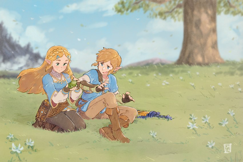 link and princess zelda (the legend of zelda and etc) created by dukehooverart