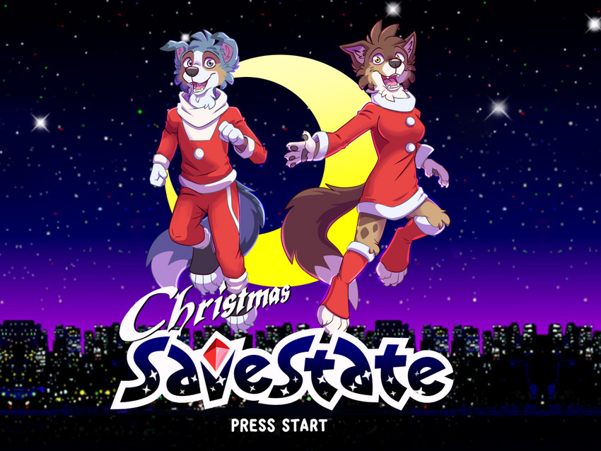 anthro christmas_clothing city city_background cityscape clothing costume dress duo female group holidays male moon santa_costume sky spots star starry_sky text tim_weeks christmas nights_into_dreams savestate sega kade_(savestate) nicole_(savestate) australian_shepherd blue_merle canid canine canis domestic_dog herding_dog humanoid mammal pastoral_dog red_merle sheepdog 4:3 english_text brother_(lore) brother_and_sister_(lore) sibling_(lore) sister_(lore)