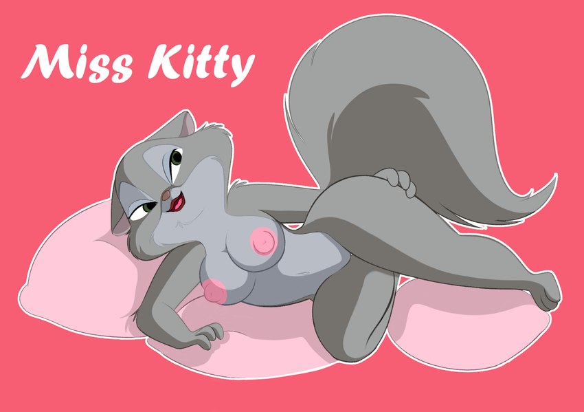 anthro big_breasts big_tail breasts featureless_crotch female huge_tail lipstick long_tail lying makeup nipples nude pose smile solo tail thick_thighs wide_hips artybear an_american_tail don_bluth miss_kitty_(an_american_tail) domestic_cat felid feline felis mammal hi_res pinup