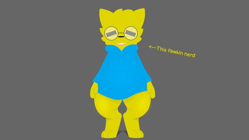 anthro clothed clothing digitigrade eyewear fluffy fur glasses hoodie male simple_background solo standing text topwear yellow_body yellow_fur sparkothefailure jolt_(joltrex) 16:9 4k absurd_res digital_media_(artwork) english_text hi_res widescreen