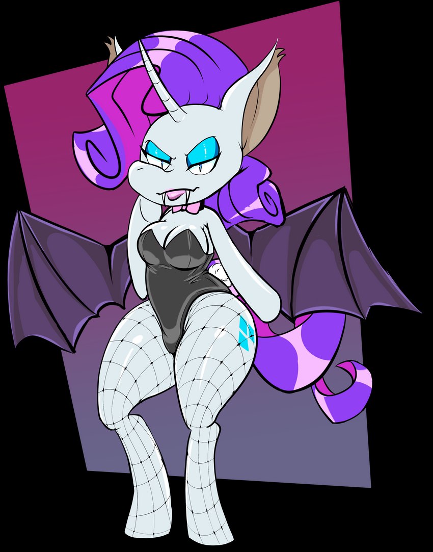 anthro bat_ears bat_wings blue_eyes bow_tie breasts bunny_costume clothing costume cutie_mark fangs female fishnet_clothing fishnet_legwear fur hair horn legwear lipstick long_fangs looking_at_viewer makeup membrane_(anatomy) membranous_wings purple_hair semi-anthro solo teeth white_body white_fur wings rougethedaisy friendship_is_magic hasbro my_little_pony rarity_(mlp) bat_pony equid equine horse mammal pony absurd_res alpha_channel hi_res