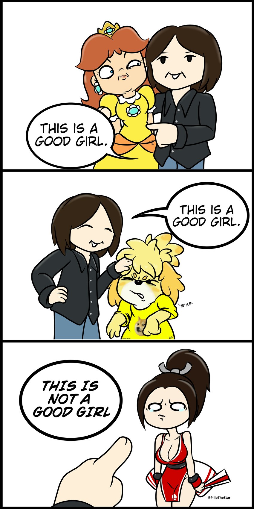 doge, isabelle, mai shiranui, masahiro sakurai, and princess daisy (animal crossing and etc) created by pillothestar