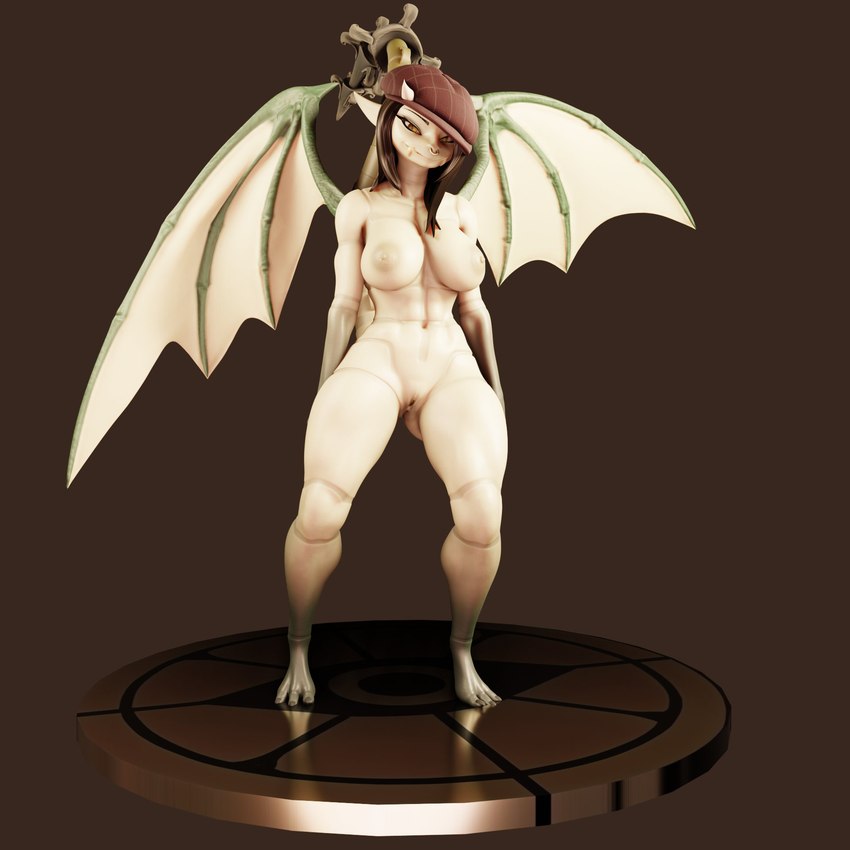 anthro areola breasts clothing female genitals hat hat_only headgear headgear_only headwear headwear_only looking_at_viewer mostly_nude muscular muscular_female nipples nude pussy simple_background solo wings bysamzan deadlock valve ivy_(deadlock) gargoyle 1:1 3d_(artwork) digital_media_(artwork) hi_res