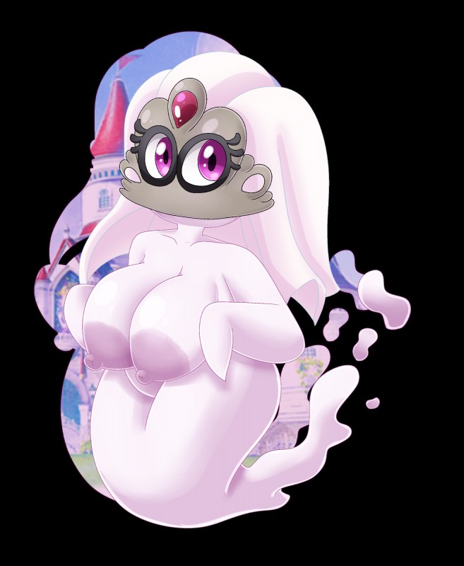 alternate_species areola breasts detailed_background female for_a_head humanoidized nipples not_furry purple_areola purple_eyes purple_nipples solo yoshimister mario_bros nintendo super_mario_odyssey tiara_(mario) bonneter humanoid object_head absurd_res alpha_channel hi_res