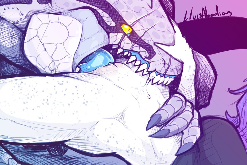 anthro blue_tongue bottomless claws close-up clothed clothing cunnilingus deep_cunnilingus duo eye_scar facial_scar feedbag_position female female_on_anthro freckled_legs freckles genitals hand_on_head human_on_anthro interspecies male male/female male_on_human oral pupils pussy scar sex sharp_teeth size_difference slit_pupils teeth tongue tongue_in_pussy vaginal yellow_eyes lluisabadias dungeons_and_dragons hasbro wizards_of_the_coast yu'hiss human lizardfolk_(dnd) lizardman mammal scalie absurd_res hi_res