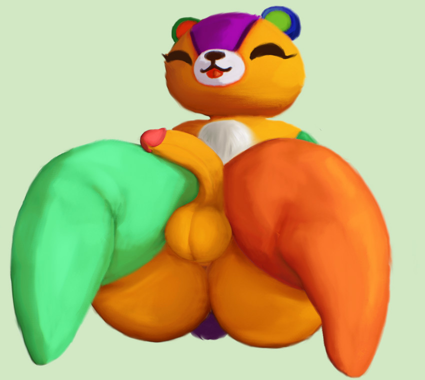 anthro balls big_balls big_butt big_head black_nose butt empty_eyes eyelashes femboy fur genitals humanoid_genitalia humanoid_penis looking_at_viewer male nude orange_body orange_fur penis plushie presenting purple_tail short_ears short_tail sitting small_ears solo tail teapot_(body_type) teddy_bear thick_thighs white_body wide_hips ahoeforcoffee animal_crossing nintendo stitches_(animal_crossing) animate_inanimate bear living_plushie mammal hi_res