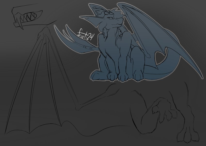 ambiguous_gender digitigrade feral membrane_(anatomy) membranous_wings paws quadruped sitting tail teeth wings frostidragon mythology frosti_(frostidragon) dragon mythological_creature mythological_scalie scalie hi_res sketch_page female_(lore)