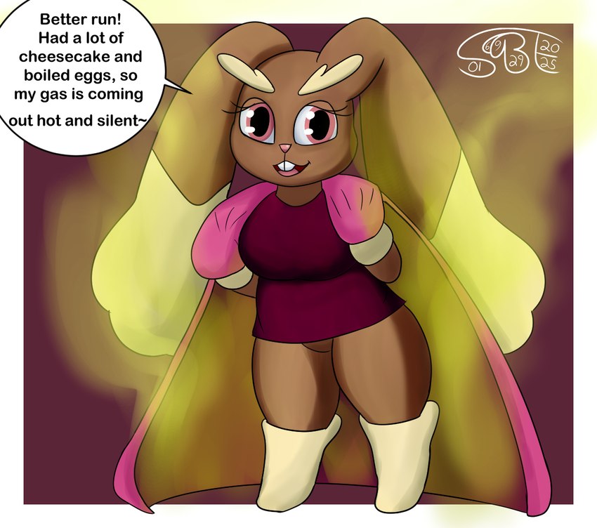 anthro bedding big_breasts blanket breasts dialogue dutch_oven fart fart_fetish female short_stack simple_background smelly solo stink_fumes text thick_thighs gassybigears69 nintendo pokemon ponnie_the_lopunny generation_4_pokemon lagomorph lopunny mammal pokemon_(species) english_text