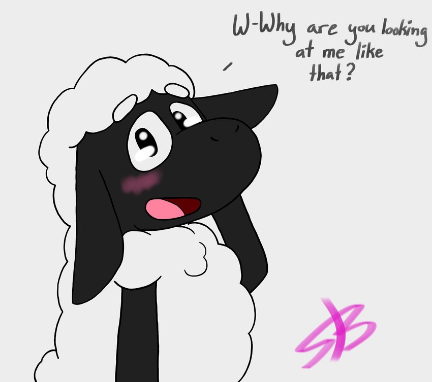 anthro black_body fluffy fur male open_mouth simple_background simple_eyes solo text white_background wool_(fur) swift_bristle amanda_the_adventurer wooly_(amanda_the_adventurer) bovid caprine mammal sheep absurd_res english_text hi_res