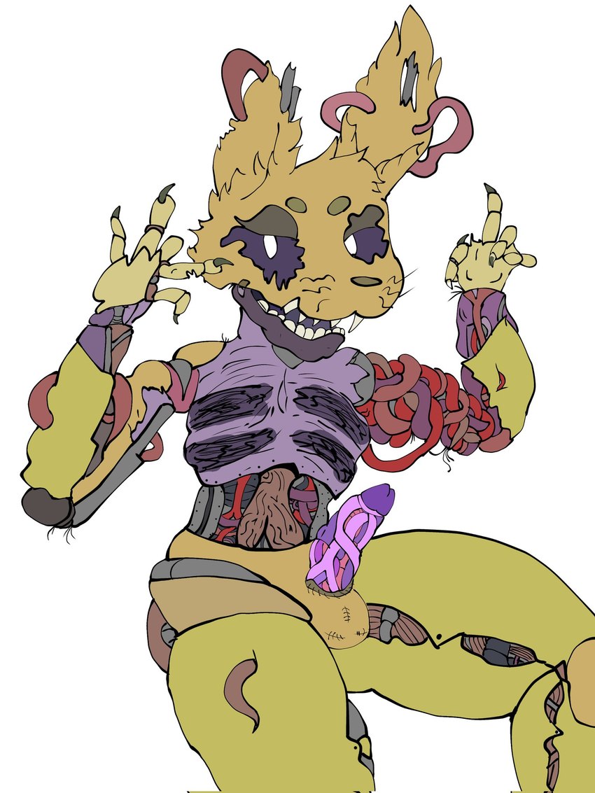 anthro balls claws clothing fangs fur genitals gore internal machine male nude organs penis pink_penis purple_body purple_penis purple_sclera solo stomach teeth thick_thighs unusual_anatomy unusual_genitalia unusual_penis white_eyes wire yellow_body yellow_fur ralseibutbigger five_nights_at_freddy's five_nights_at_freddy's:_security_breach scottgames steel_wool_studios burntrap_(fnaf) animatronic humanoid lagomorph leporid mammal rabbit robot 2022 3:4 digital_media_(artwork) hi_res