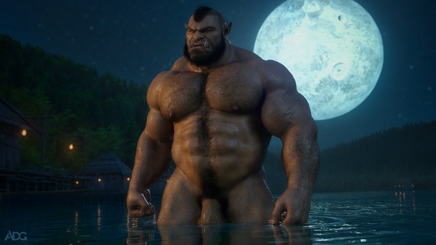 abs balls bathing beard biceps big_penis body_hair chest_hair detailed_background facial_hair fangs flaccid full_moon genitals happy_trail humanoid_genitalia humanoid_penis humanoid_pointy_ears male mohawk moon muscular muscular_humanoid muscular_male nature nature_background navel night nipples nude nude_male outside partially_submerged pecs penis pointy_ears pubes solo teeth vein veiny_muscles wet wet_body wet_skin ad-games humanoid orc 16:9 hi_res widescreen