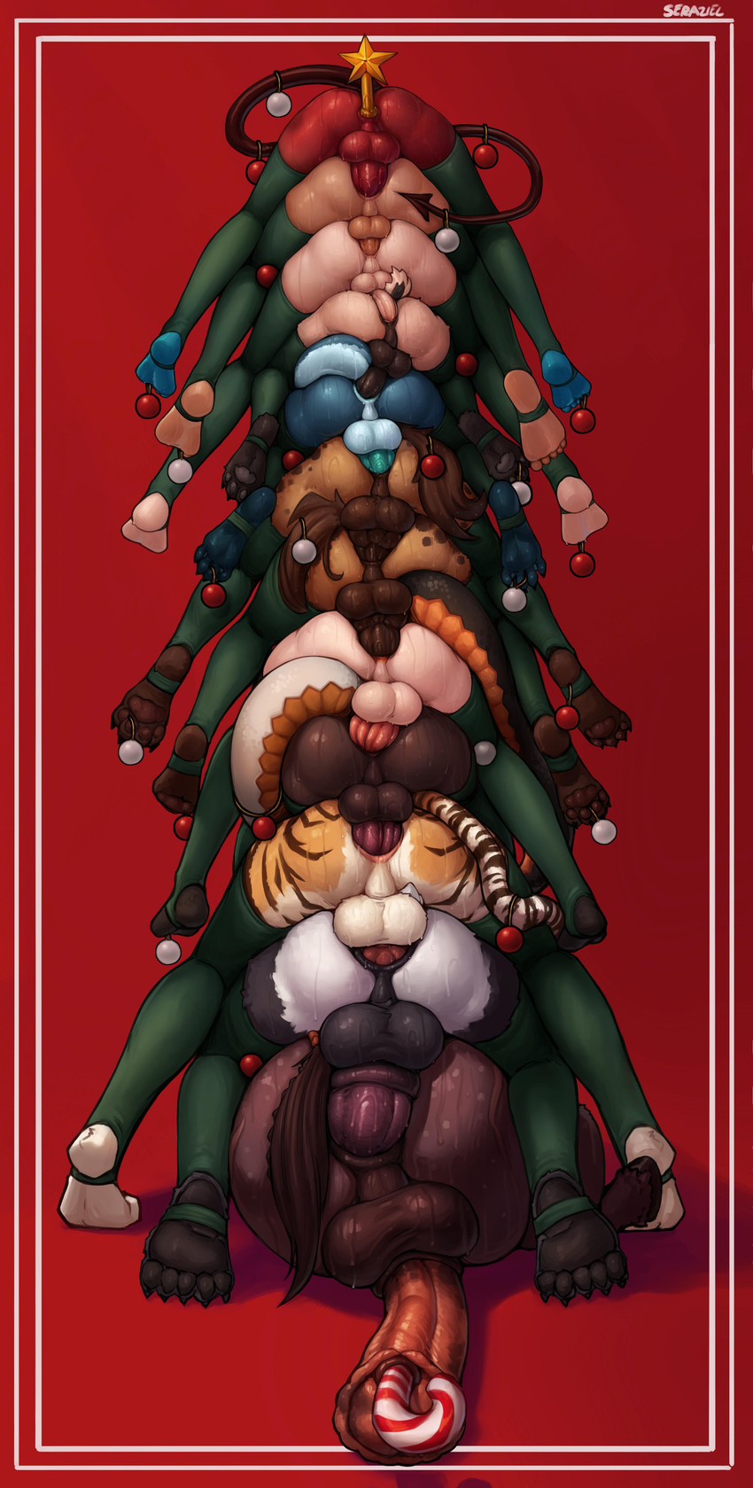 anal anal_knotting anal_penetration animal_genitalia animal_penis anthro balls big_balls biped black_body black_fur black_tail bodily_fluids brown_body brown_fur brown_penis brown_stripes brown_tail butt butt_stack buttplug buttplug_in_ass buttplug_insertion candy_cane_in_penis christmas_clothing christmas_tree_topper clothing countershade_butt countershade_crotch countershade_feet countershade_fur countershade_legs countershade_scales countershade_tail countershading digitigrade equine_genitalia equine_penis erection feet feet_in_air foreshortening fur genital_fluids genitals glans green_clothing green_legwear green_thigh_highs group group_sex holidays hooves humanoid_feet humanoid_genitalia humanoid_penis knot knotted_penis knotting legwear light light_body light_skin lizard_tail male male/male male_anthro male_human male_humanoid markings medial_ring mostly_nude object_in_ass orange_body orange_fur ornament pawpads penetration penile penile_penetration penis penis_in_ass plantigrade plug_(sex_toy) plug_insertion precum red_background red_penis scales sex sex_toy sex_toy_in_ass sex_toy_insertion shadow shaft_divide simple_background spade_tail striped_markings striped_tail stripes sweat sweaty_balls sweaty_butt sweaty_feet sweaty_genitalia sweaty_penis sweaty_toes tail tail_markings tan_body tan_fur tan_penis teal_penis thigh_highs toes train_position unguligrade urethral urethral_penetration white_body white_fur white_tail seraziel christmas alma_(seraziel) bryn_(seraziel) chino_(seraziel) chloe_(seraziel) chu_(seraziel) clyde_(seraziel) gira_(seraziel) klara_(seraziel) sarina_(seraziel) sera_(seraziel) zel_(seraziel) animal_humanoid demon equid equine felid horse human humanoid hyena lizard_humanoid mammal pantherine reptile reptile_humanoid scalie scalie_humanoid spotted_hyena tiger 2025 absurd_res hi_res lighting shaded signature