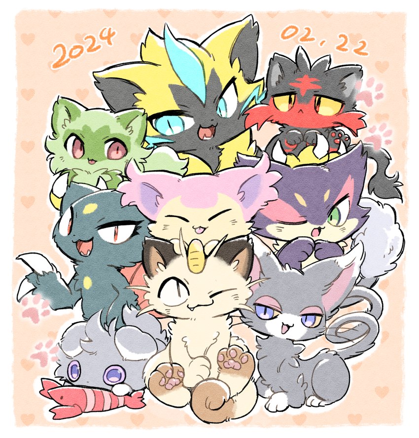 ambiguous_gender anthro daww eyes_closed feral group koban_(coin) one_eye_closed pawpads plushie ineka nintendo pokemon espurr generation_1_pokemon generation_2_pokemon generation_3_pokemon generation_4_pokemon generation_5_pokemon generation_6_pokemon generation_7_pokemon generation_9_pokemon glameow legendary_pokemon meowth pokemon_(species) purrloin skitty sneasel sprigatito zeraora 2024 dated hi_res