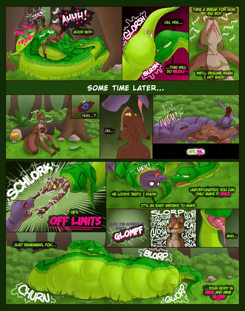 anthro anthro_on_feral anthro_prey belly berry bestiality big_belly big_dom_small_sub bodily_fluids cannibalism coiling coiling_around_body cum cum_inflation cum_inside dialogue digestion_noises dirt dominant duo female feral feral_pred feral_prey fern food forest fruit fungus genital_fluids genitals grass green_body green_scales group head_first heart_symbol inflation jungle larger_female larger_feral log long_tongue male male/female markings motion_lines mouth_shot mushroom nude onomatopoeia open_mouth overweight overweight_feral plant pussy red_markings restrained saliva scales serpentine sex shocked shrub size_difference smaller_anthro soft_vore solo sound_effects speech_bubble submissive submissive_male tail text tongue tree trio vore white_markings wood yellow_sclera relarity canid canine fox mammal reptile scalie snake absurd_res hi_res