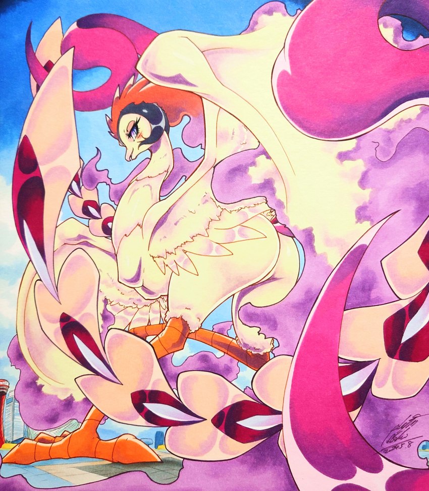 blush breasts busty_feral butt feathered_wings feathers female feral fur nude smile solo wings 025aki asian_mythology east_asian_mythology hi_no_tori mythology osamu_tezuka phoenix_(hi_no_tori) avian bird absurd_res hi_res