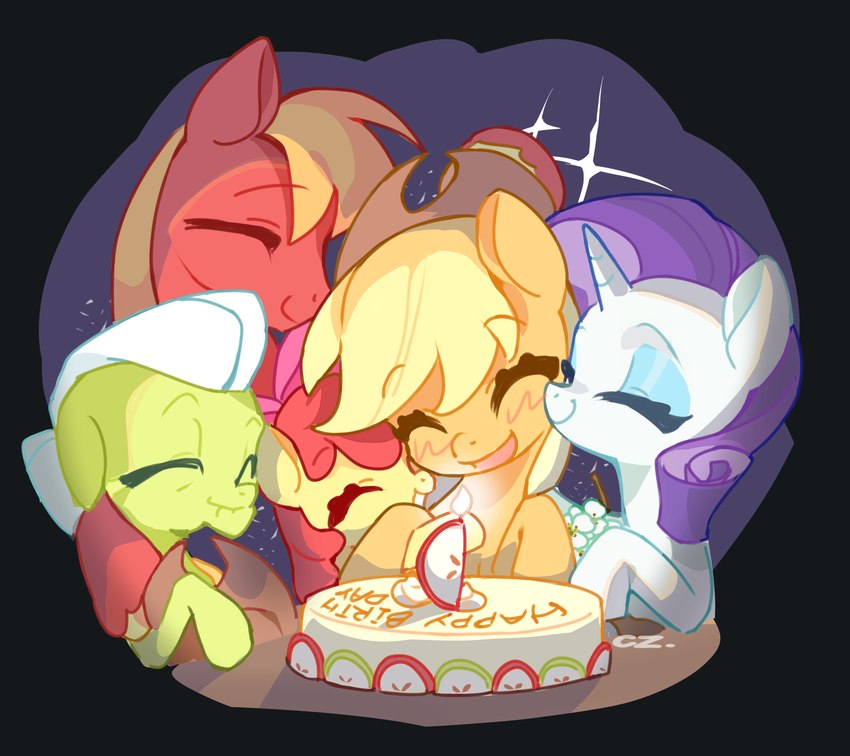 apple apple_slice birthday_cake blush cake clothing cowboy_hat dessert eyes_closed female female/female food fruit group happy hat headgear headwear horn male open_mouth plant romantic romantic_couple smile chengzi82020 friendship_is_magic hasbro my_little_pony mythology apple_bloom_(mlp) applejack_(mlp) big_macintosh_(mlp) granny_smith_(mlp) rarity_(mlp) equid equine horse mammal mythological_creature mythological_equine pony unicorn absurd_res hi_res brother_(lore) brother_and_sister_(lore) grandchild_(lore) granddaughter_(lore) grandmother_(lore) grandmother_and_grandchild_(lore) grandmother_and_granddaughter_(lore) grandparent_(lore) grandparent_and_grandchild_(lore) sibling_(lore) sister_(lore) sisters_(lore)