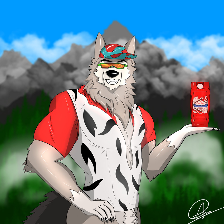 anthro baker commercial fur grey_body grey_fur male mascot solo tronse old_spice wolfthorn_(old_spice) canid canine canis mammal wolf 1:1 hi_res