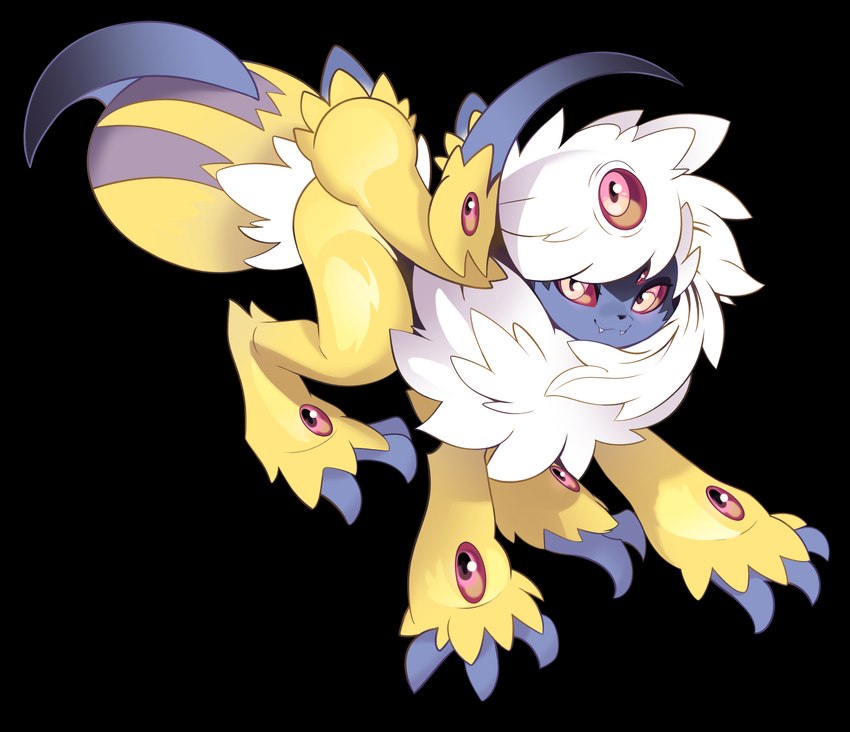 arthropod_abdomen blade claws eyes_on_hands feral forehead_eye fusion hand_eye male mane multi_arm multi_eye multi_limb neck_tuft pokemon_fusion red_eyes red_sclera scythe_horn solo spider_legs stinger tail tail_tuft tuft white_mane tabbzart nintendo pokemon calcami absol galvantula generation_3_pokemon generation_5_pokemon pokemon_(species) absurd_res alpha_channel hi_res