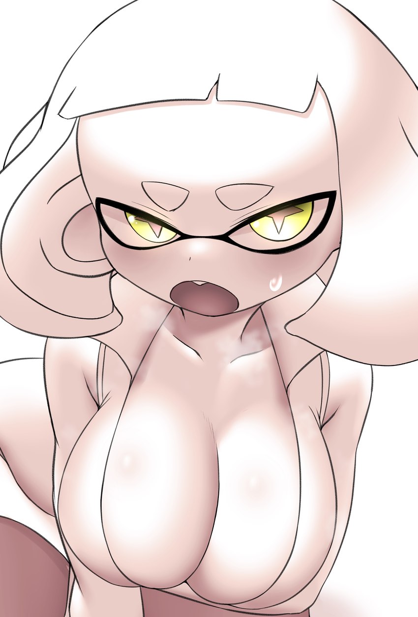 bent_over big_breasts bodily_fluids breasts cleavage clothed clothing female solo sweat yellow_eyes nobunagapero nintendo splatoon pearl_(splatoon) animal_humanoid cephalopod cephalopod_humanoid humanoid inkling marine marine_humanoid mollusk mollusk_humanoid absurd_res hi_res