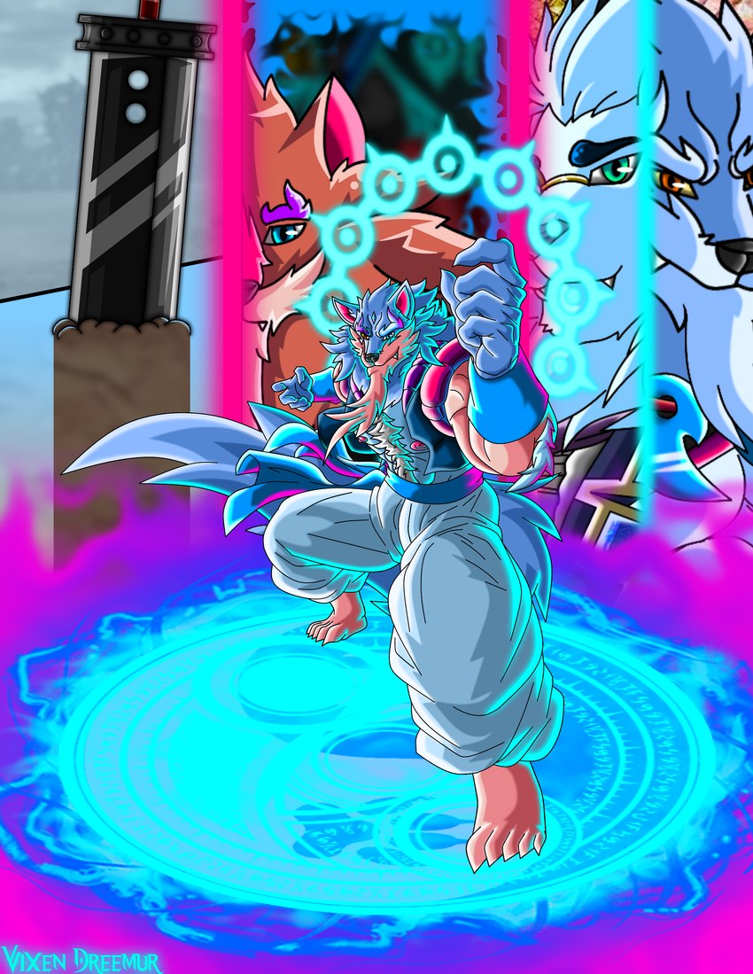 anthro clothed clothing feet fusion male memory nipples solo vixol dragon_ball lifewonders sdorica tokyo_afterschool_summoners gogeta law_(sdorica) lawsnow_(vixol) snow_(tas) vixen_dreemur_(vixol) canid canine canis felid humanoid hybrid lion mammal pantherine wolf absurd_res hi_res