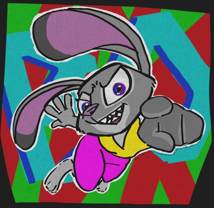 anthro female graffiti solo street_art boloid disney zootopia judy_hopps european_rabbit lagomorph leporid mammal oryctolagus rabbit digital_media_(artwork) full-length_portrait portrait