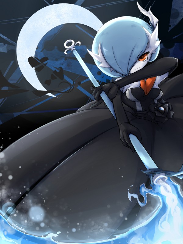 abstract_background butt clothing dress energy_scythe energy_weapon evolutionary_stone female hair looking_at_viewer mega_stone melee_weapon moon orange_eyes polearm scythe simple_background smile solo standing weapon waddledox nintendo pokemon generation_6_pokemon humanoid mega_evolution mega_gardevoir pokemon_(species) shiny_pokemon 2015 3:4 hi_res