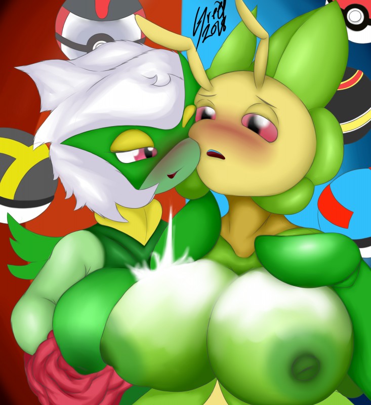 anthro big_breasts breasts duo female female/female humanoid_on_anthro nipples plant greey nintendo pokemon generation_4_pokemon generation_5_pokemon humanoid leavanny pokemon_(species) roserade 2018 absurd_res digital_media_(artwork) hi_res