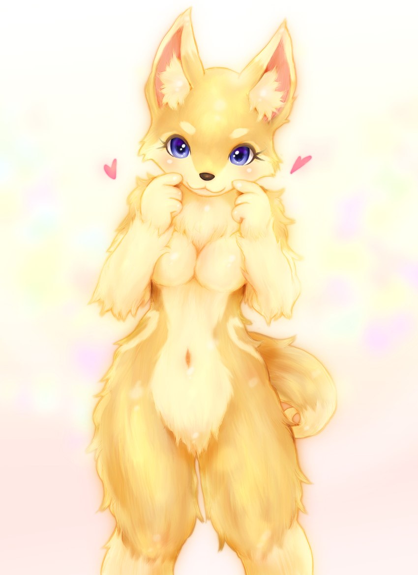 anthro blue_eyes blush breasts brown_body brown_fur female fur heart_symbol looking_at_viewer navel nude simple_background smile solo tail tetetor-oort canid canine canis domestic_dog mammal 2013 digital_media_(artwork) hi_res