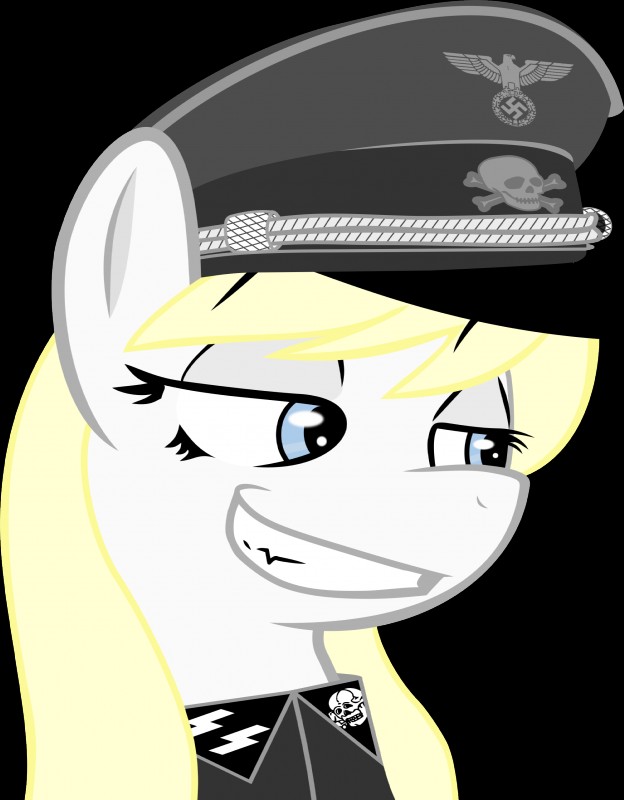 blonde_hair blue_eyes clothing eyelashes female feral hair hat headgear headwear nazi schutzstaffel smile smug solo ss_insignia swastika teeth totenkopf uniform vector reiduran third-party_edit hasbro my_little_pony aryanne_(character) fan_character earth_pony equid equine horse mammal pony absurd_res alpha_channel hi_res