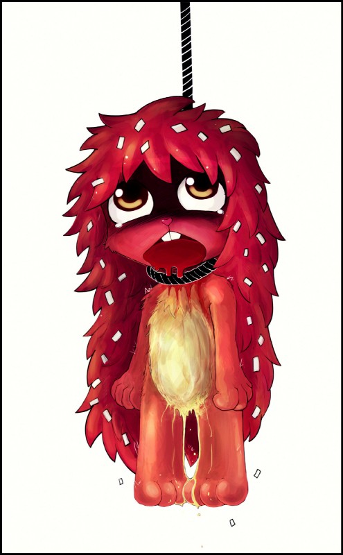 anthro asphyxiation black_border blood bodily_fluids border brown_eyes countershade_torso countershading death_piss female fur genital_fluids gore noose quills_(anatomy) red_body red_fur solo urine feanor happy_tree_friends flaky_(htf) mammal old_world_porcupine porcupine rodent hi_res