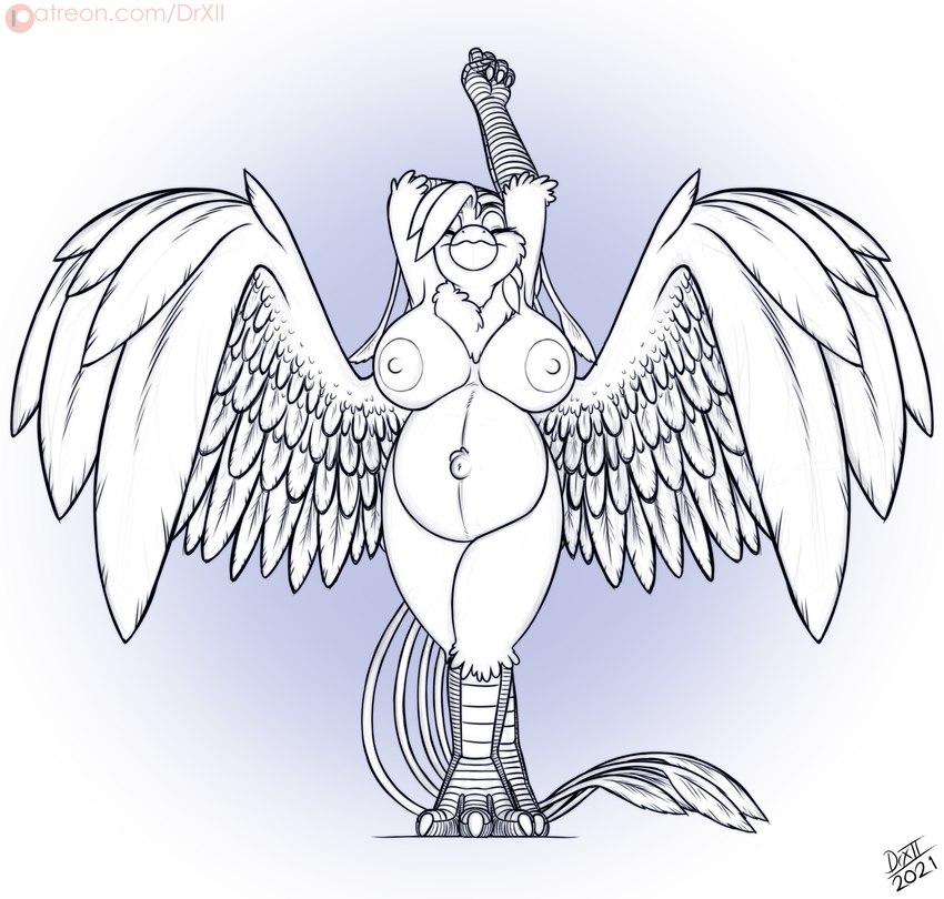 anthro arms_above_head beak big_breasts breasts feathered_wings feathers female huge_breasts nipples non-mammal_breasts nude pregnant pregnant_anthro pregnant_female simple_background smile solo stretching wings drxii european_mythology greek_mythology mythology aritak_(character) avian bird mythological_avian mythological_bird mythological_creature mythological_firebird phoenix digital_media_(artwork) hi_res