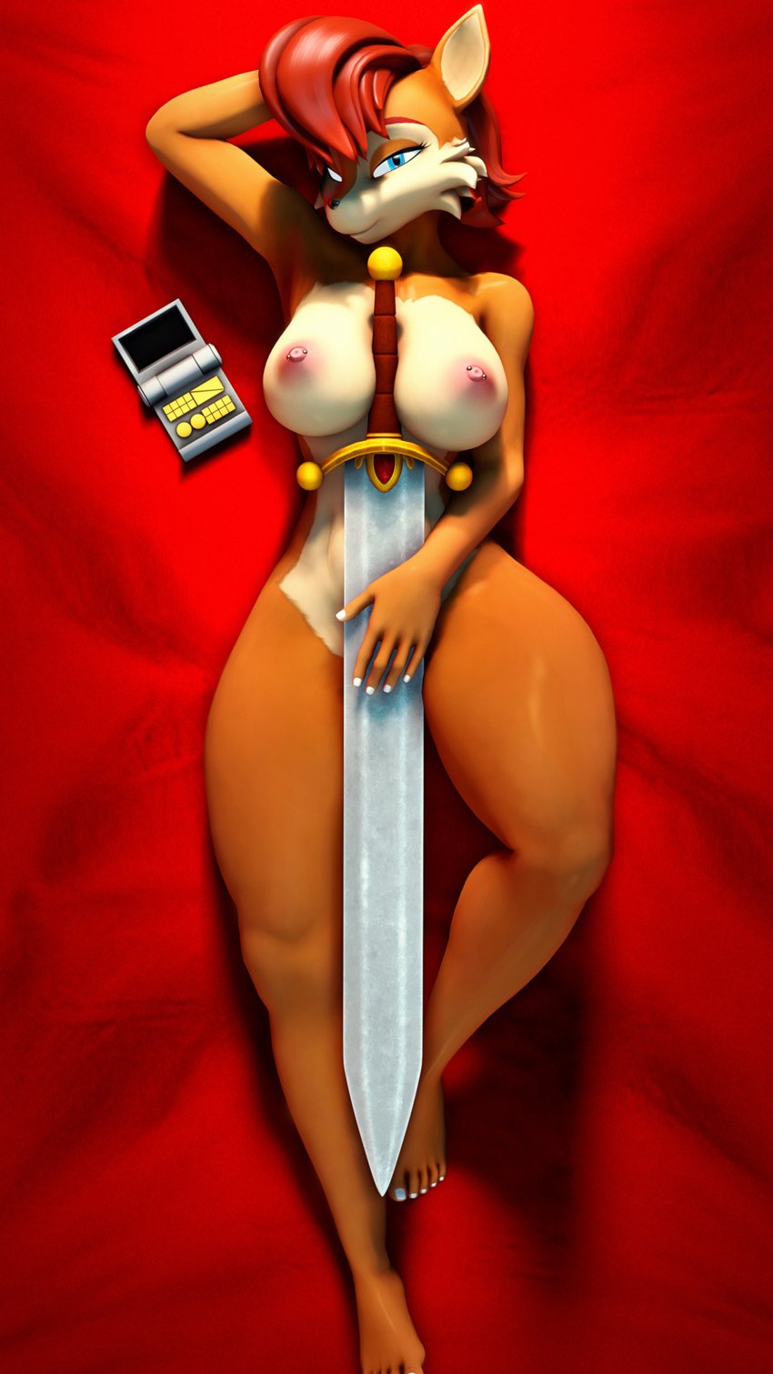 anthro areola bedding bedroom_eyes big_areola big_breasts big_sword blue_eyes breasts brown_body brown_fur dakimakura detailed_background eyelashes feet female fingers fur hair hand_behind_head looking_at_viewer lying melee_weapon multicolored_body multicolored_fur narrowed_eyes nipple_piercing nipples nude on_back on_bedding piercing red_hair seductive short_hair smile solo sword tan_body tan_fur thick_thighs toes two_tone_body two_tone_fur weapon wide_hips honorboundnoob archie_comics sega sonic_the_hedgehog_(archie) sonic_the_hedgehog_(comics) sonic_the_hedgehog_(series) warfare_machine nicole_(computer) sally_acorn warfare_sally chipmunk ground_squirrel mammal rodent sciurid 2023 3d_(artwork) 9:16 dakimakura_design digital_media_(artwork) hi_res source_filmmaker_(artwork)