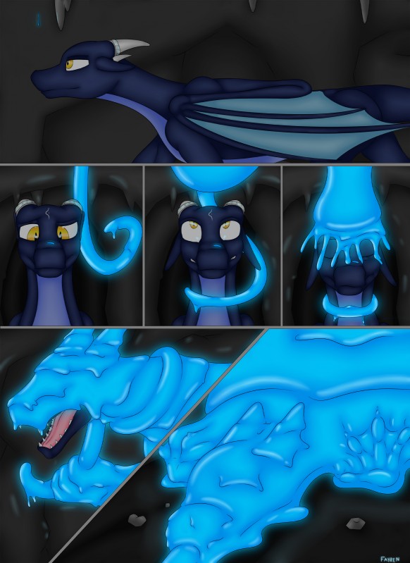 bound cave clenched_teeth dripping feral glowing male open_mouth oral oral_penetration penetration restrained ring solo sticky struggling stuck surprise tail teeth fayren mythology fayren_(dr.chips) dragon goo_creature mythological_creature mythological_scalie scalie absurd_res comic hi_res