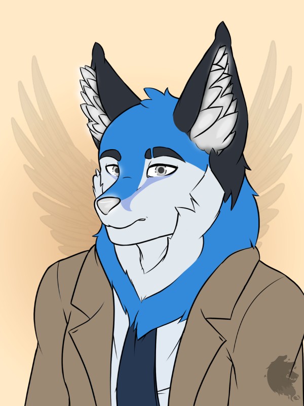 anthro blue_body blue_fur clothed clothing fur glowing male profile solo white_eyes conditional_dnp grinn3r supernatural_(tv_show) shukin_hekon canid canine fox mammal 2019 3:4 bust_portrait hi_res portrait