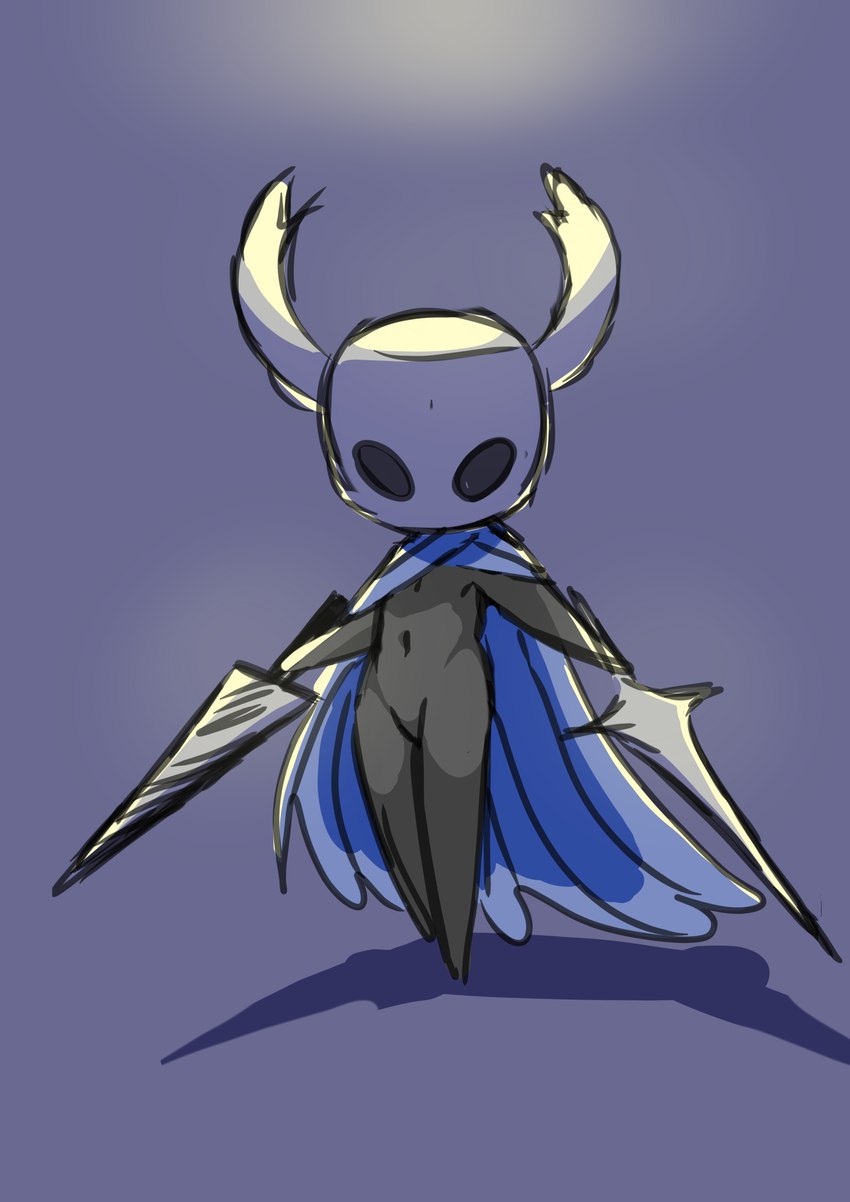 ambiguous_gender anthro black_body clothing horn mouthless solo weapon thedogface hollow_knight team_cherry the_knight_(hollow_knight) arthropod insect vessel_(species) absurd_res hi_res