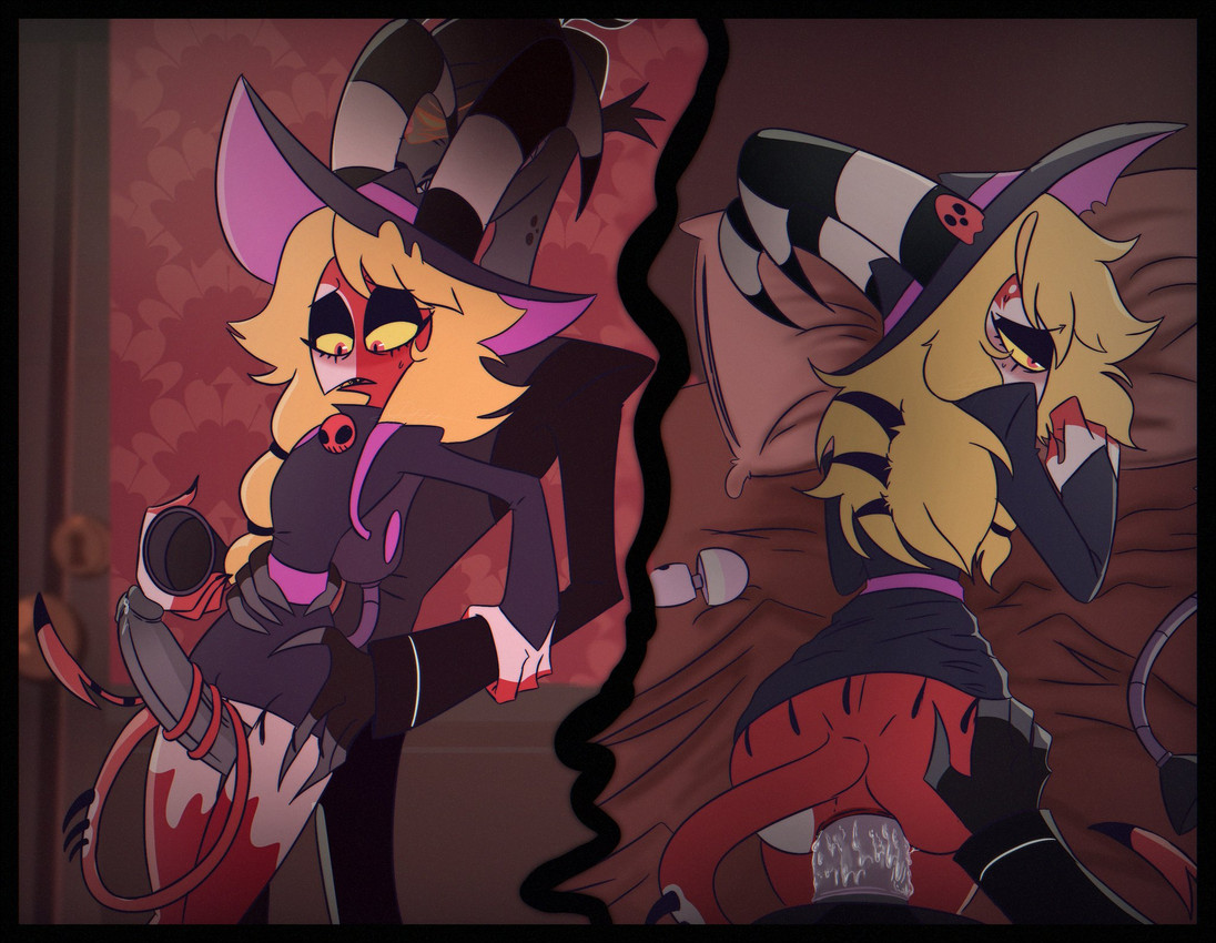 4_fingers anal anal_fluids anal_penetration bed bed_sheet bedding big_penis blush bodily_fluids butt butt_grab cleaning_tool clothed clothed_sex clothing crossdressing doggystyle duo erection fingers first_person_view from_behind_position furniture genital_fluids genitals grey_body hand_on_butt hat headgear headwear hip_grab humanoid_genitalia male male/male male_penetrated male_penetrating male_penetrating_male penetration penis pillow precum red_body red_eyes sex sex_toy standing standing_sex tail tail_around_penis tail_coil tail_fetish tail_play thigh_sex two_panel_image vacuum_cleaner vibrator wand_vibrator wig yellow_sclera kkcq20yk0db5mak hellaverse helluva_boss blitzo_(helluva_boss) rolando_lenticular demon humanoid imp marine 2025 digital_drawing_(artwork) digital_media_(artwork) hi_res