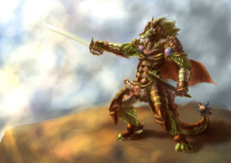 4_toes anthro armor biped crotch_head feet male melee_weapon muscular muscular_anthro muscular_male open_mouth solo standing sword sword_pointing tail toes weapon yabuinu asian_mythology east_asian_mythology mythology dragon eastern_dragon mythological_creature mythological_scalie scalie