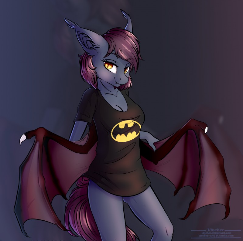 anthro bat_wings clothed clothing female hair looking_at_viewer membrane_(anatomy) membranous_wings shirt smile solo topwear wings vincher hasbro my_little_pony fan_character ventress bat_pony equid mammal 2017 absurd_res hi_res