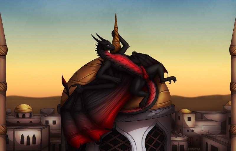 balls city desert detailed_background dome feral genitals male membrane_(anatomy) membranous_wings penis scales solo tail town wings shadarrius mythology gesher_(mrcrazy) dragon mythological_creature mythological_scalie scalie