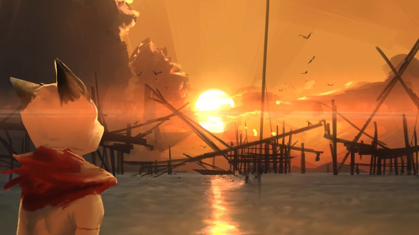 anthro boat cape clothing fur lens_flare male reflections sea solo sunset vehicle water watercraft white_body white_fur stampmats domestic_cat felid feline felis mammal