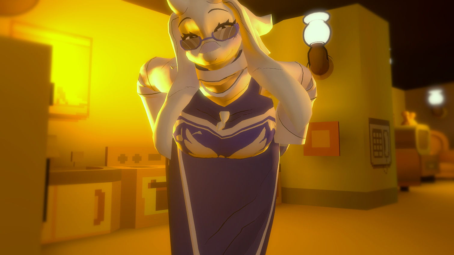 anthro big_breasts breasts building eyewear female glasses house kitchen looking_at_viewer mature_female morning smile smiling_at_viewer solo sunny thick_thighs funnymansfm deltarune undertale_(series) toriel bovid caprine goat mammal 3d_(artwork) digital_media_(artwork) hi_res source_filmmaker_(artwork)
