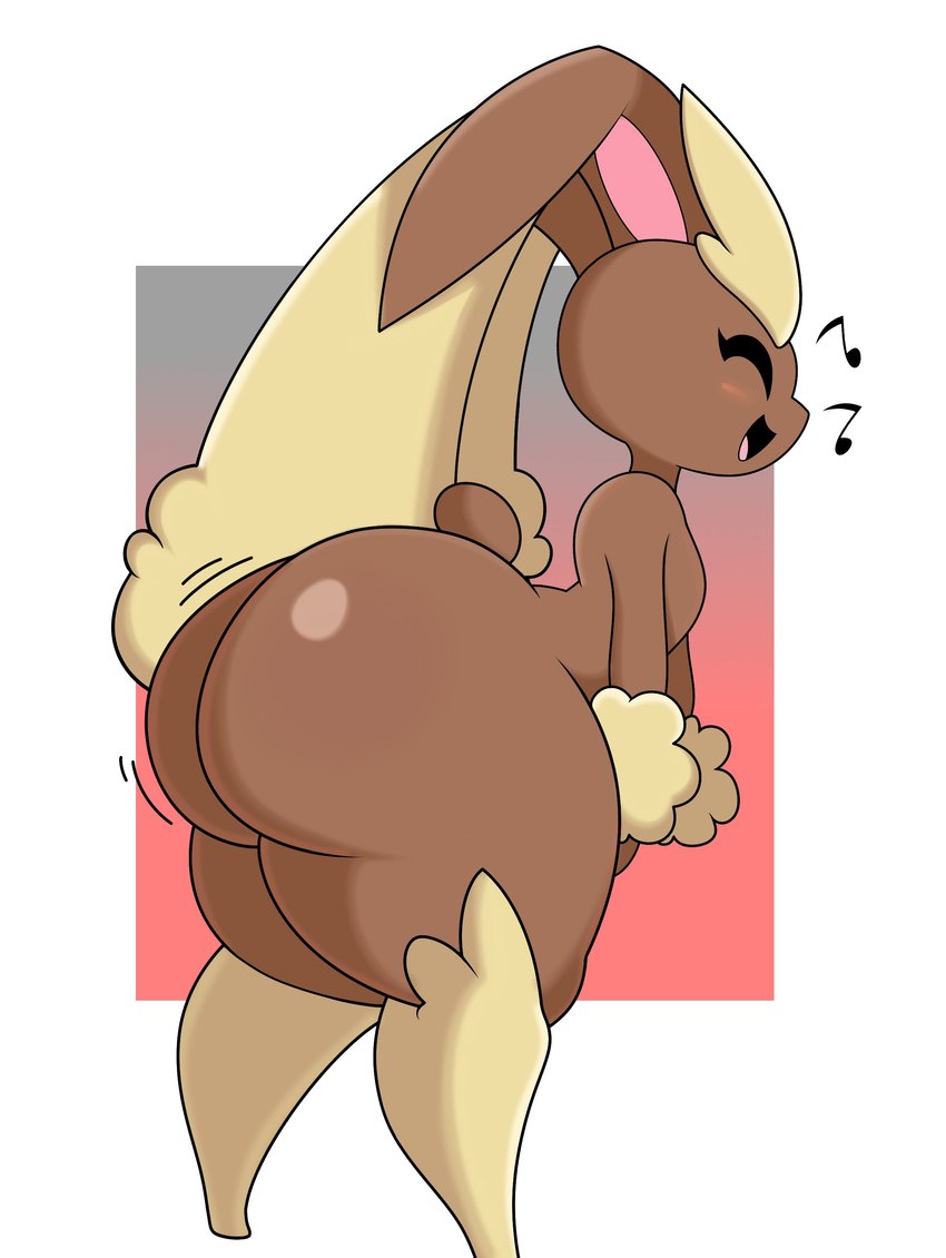 ambiguous_gender anthro big_butt blush brown_body brown_fur butt female fur huge_butt huge_hips huge_thighs side_view simple_background singing solo thick_thighs walking wide_hips jutsapostion nintendo pokemon generation_4_pokemon lopunny pokemon_(species) 2024 absurd_res hi_res