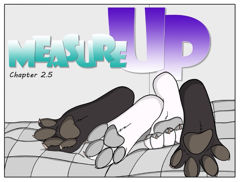 ambiguous_gender bed border brown_pawpads checkered claws feet foot_focus friends_with_benefits furniture grey_pawpads hindpaw pawpads paws text title white_border white_paws colrblnd duzt measureup days_felter oata_rinsky ambiguous_species mammal comic english_text