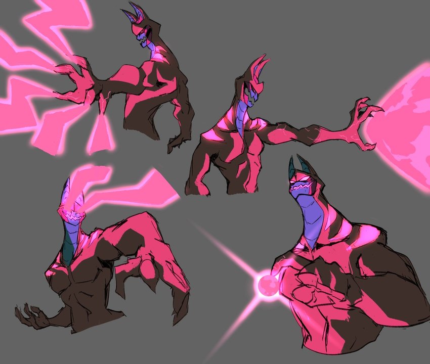 5_fingers anthro blue_body blue_inner_ear energy energy_ball fingers glowing glowing_eyes glowing_markings glowing_mouth grey_background grey_body grey_ears laser long_ears male markings multiple_poses narrowed_eyes open_mouth open_smile pecs pink_eyes pink_markings pink_mouth pose simple_background smile solo mechapen n3k0_(mechapen) felid mammal 2020