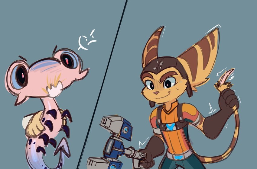 ambiguous_gender angry anthro clothed clothing feral fur group headgear male pink_body pink_nose pupils red_pupils tail thin_tail tools trio wrench yellow_body yellow_fur time_fluffy500 ratchet_and_clank sony_corporation sony_interactive_entertainment alioth_(time_fluffy500) ratchet_(ratchet_and_clank) lombax mammal hi_res