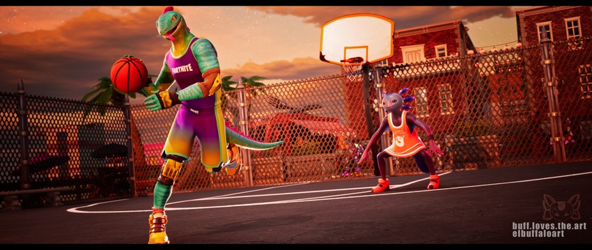 5_fingers afternoon anthro ball basket basketball_(ball) basketball_uniform black_bottomwear black_clothing blue_eyes blue_sclera bottomwear clothed clothing container duo fingers footwear green_body green_scales looking_at_another male male/male orange_eyes outside playing purple_body purple_clothing red_clothing scales shoes shorts slim_anthro sneakers sportswear tongue uniform bufflovestheart epic_games fortnite axo_(fortnite) lizzik_(fortnite) amphibian axolotl gecko humanoid lizard marine mole_salamander reptile salamander scalie 3d_(artwork) absurd_res digital_media_(artwork) hi_res