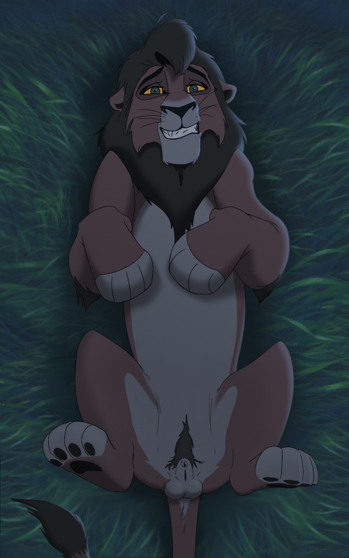 animal_genitalia balls black_body black_fur brown_body brown_fur digitigrade feral fully_sheathed fur genitals green_eyes lying male mane on_back on_model pawpads paws pubes sheath smile solo tan_body tan_fur whiskers yellow_sclera zica disney the_lion_king kovu_(the_lion_king) felid lion mammal pantherine 2014 5:8 hi_res